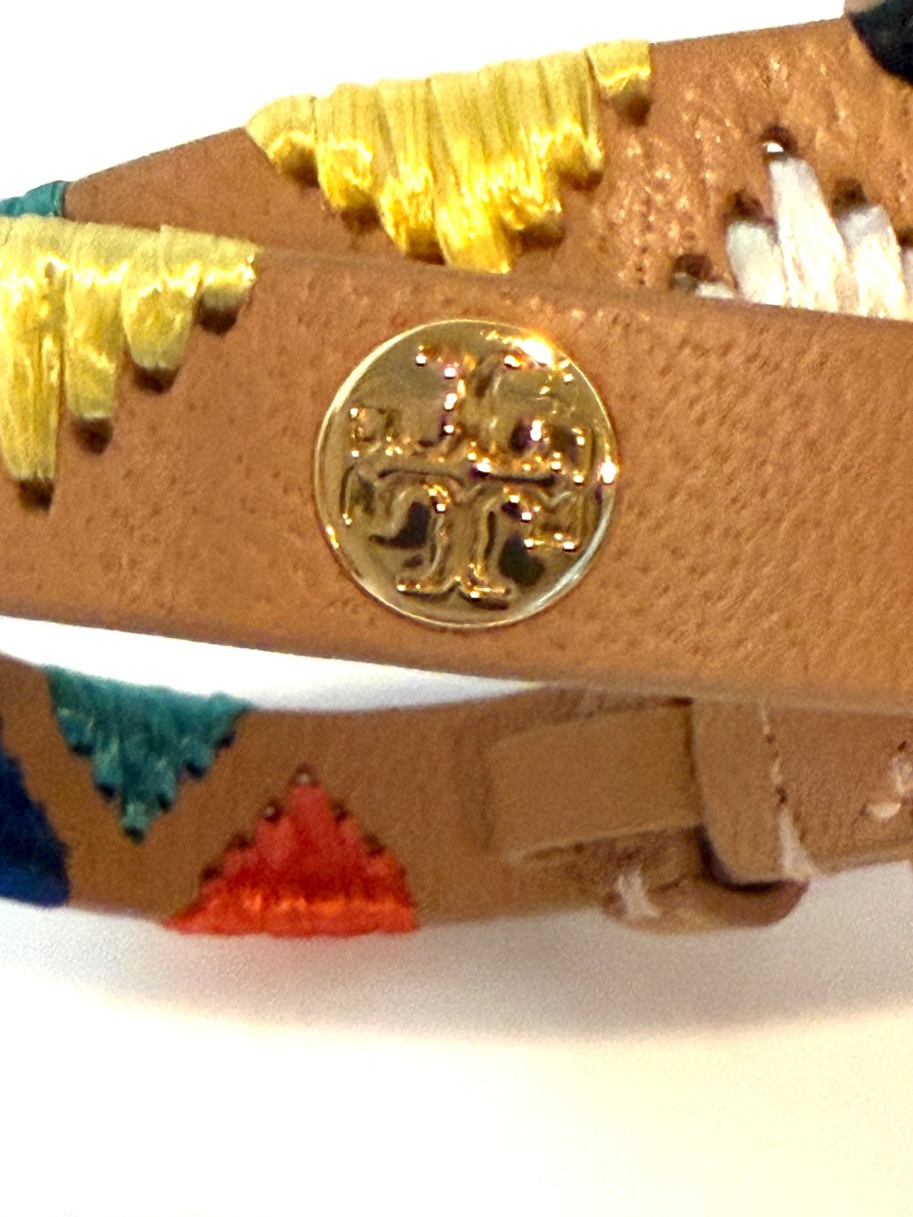 Tory Burch Multicolor Embroidered Tan Wrap Bracelet